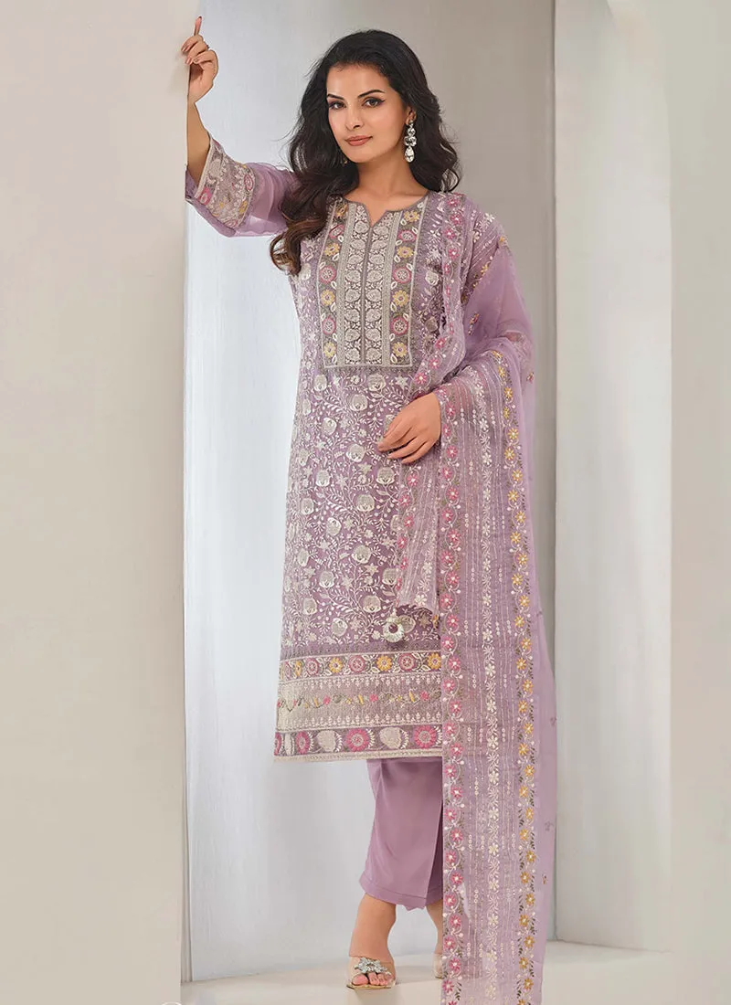 Lavender Embroidery Pakistani Pant Style Suit