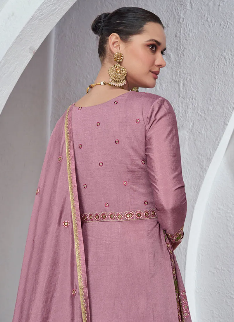 Lavender Multi Embroidery Slit Style Anarkali Lehenga