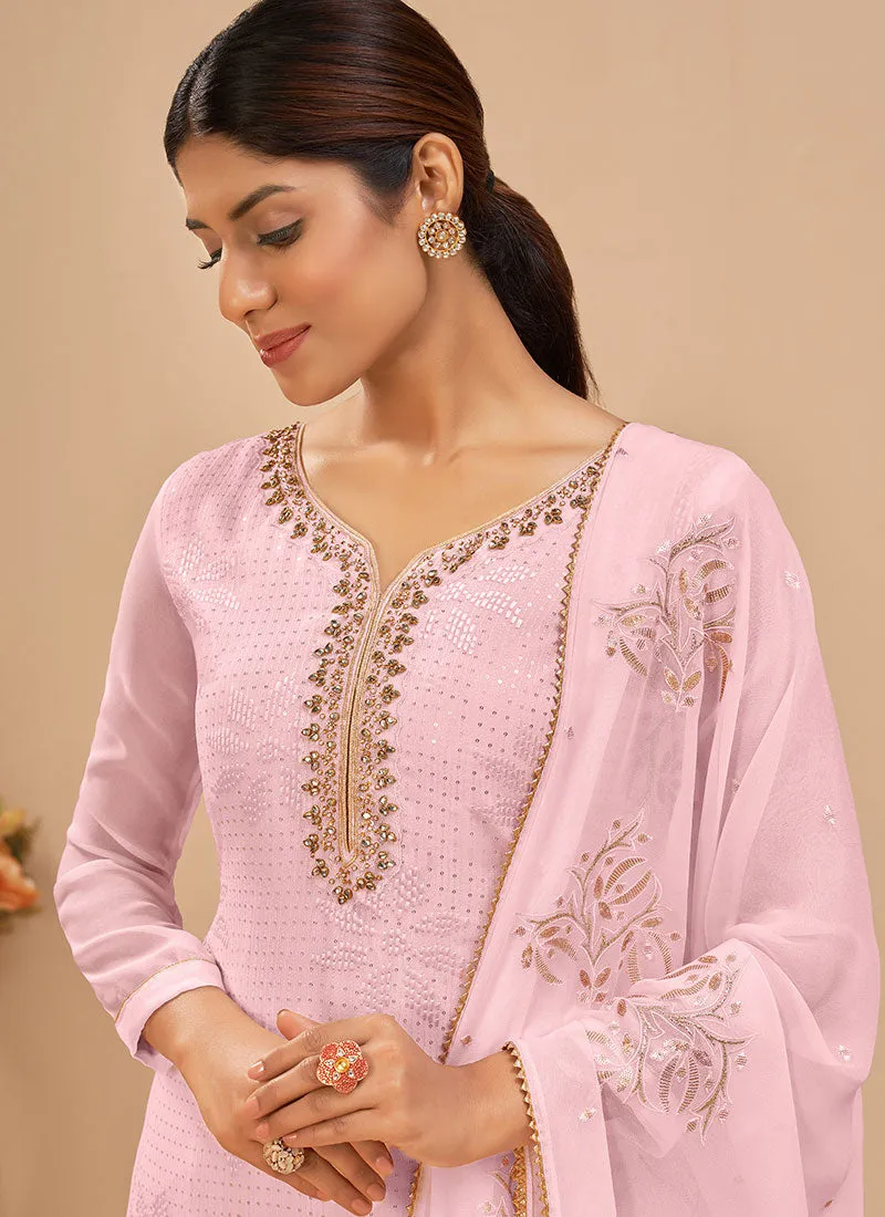 Light Pink Multi Embroidered Pakistani Pant Style Suit