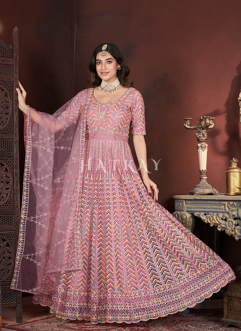 Light Pink Multi Embroidery Anarkali