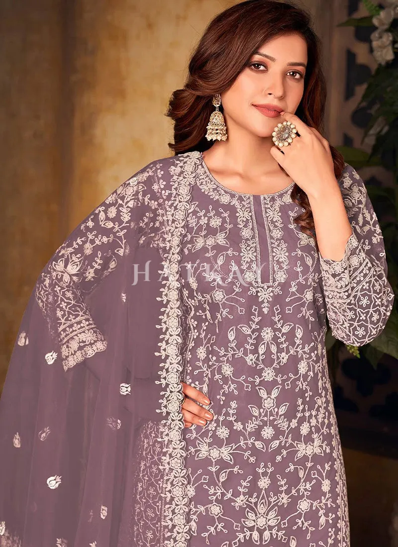 Lilac Purple Embroidered Pakistani Palazzo Suit