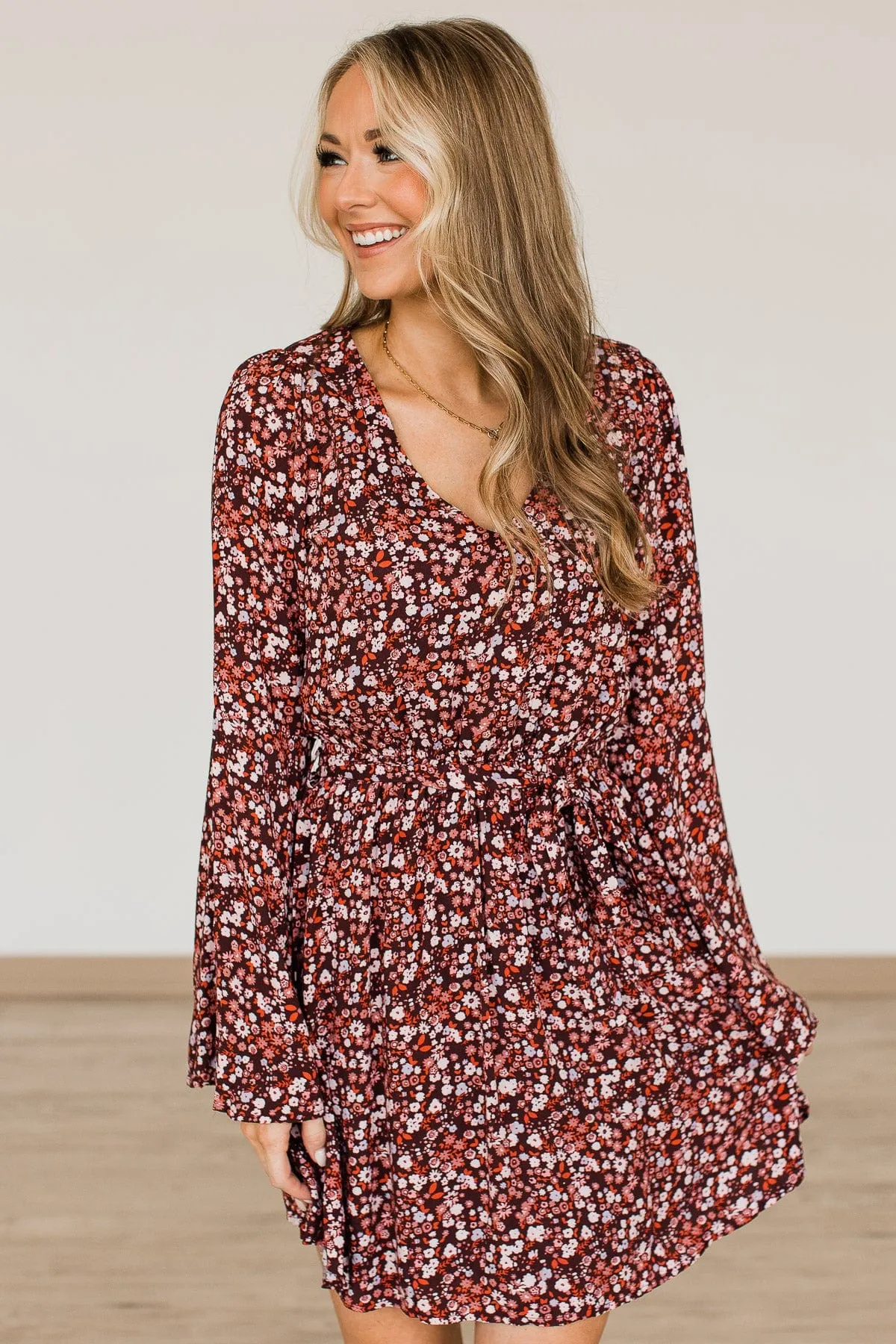 Live Your Dreams Floral Dress- Maroon