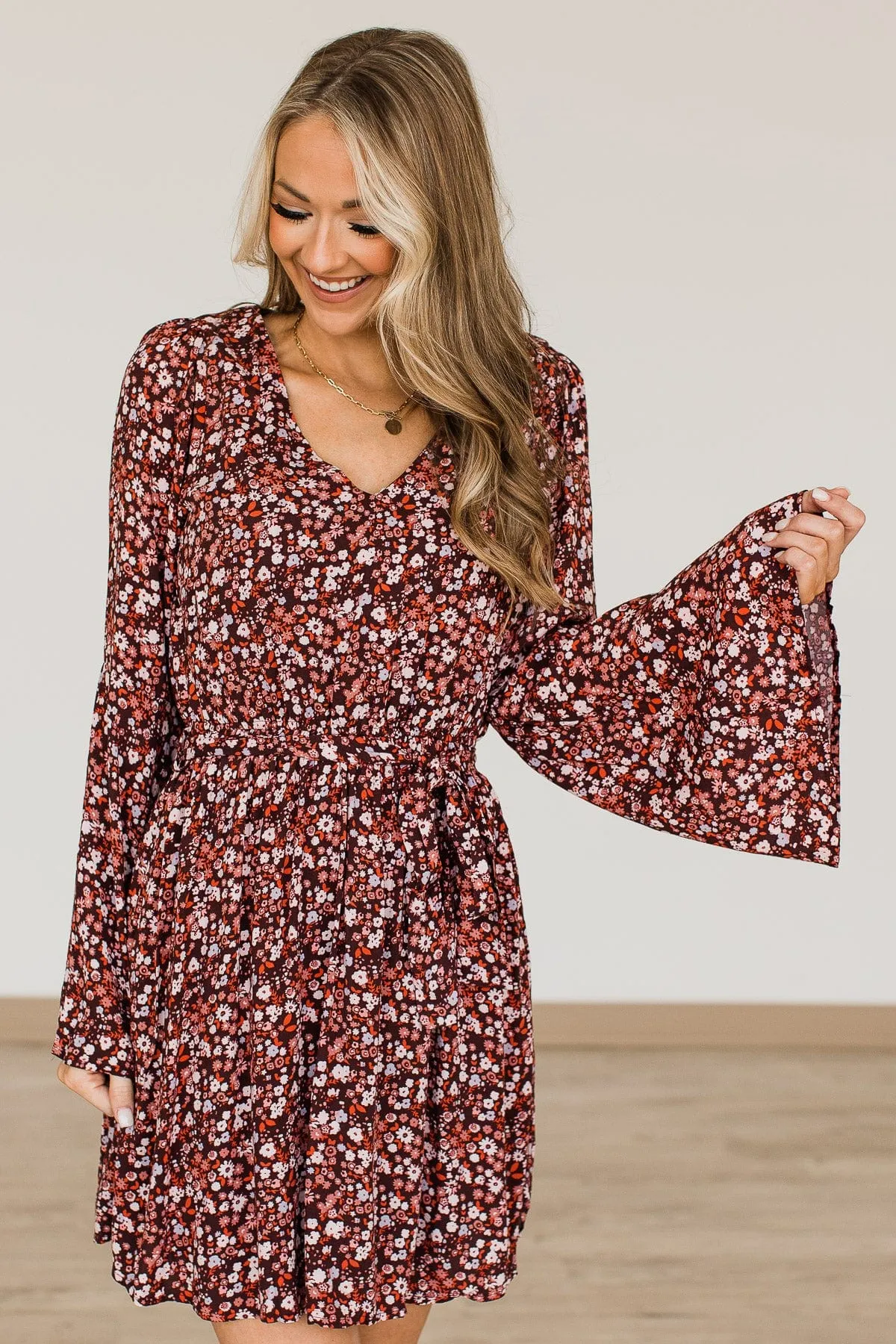 Live Your Dreams Floral Dress- Maroon