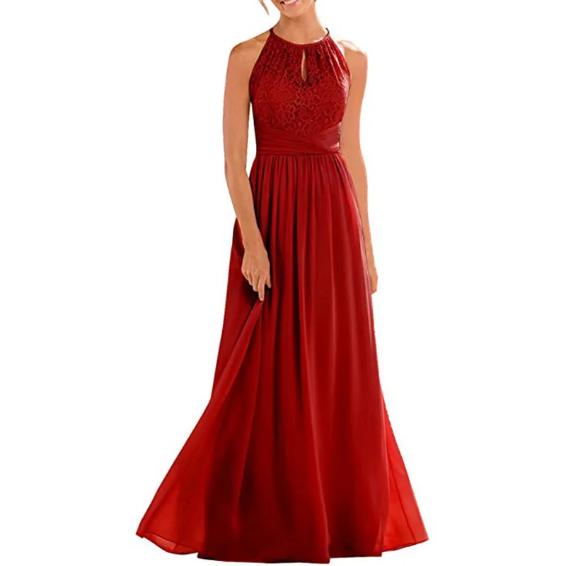 Long Bridesmaid Dresses Sleeveless Lace Party Gown Long Dress
