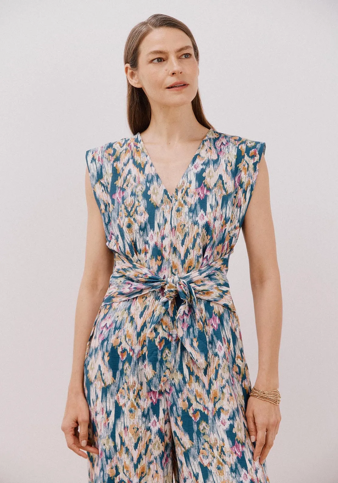 Long Jumpsuit With Knot Detail - Blue