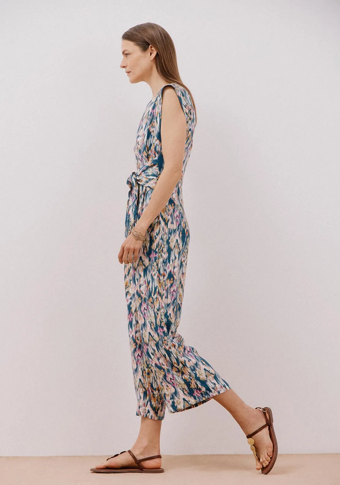 Long Jumpsuit With Knot Detail - Blue