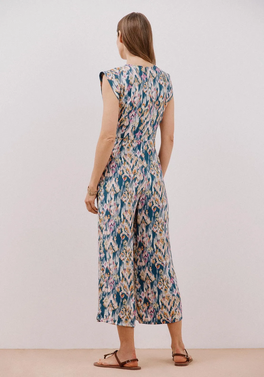 Long Jumpsuit With Knot Detail - Blue