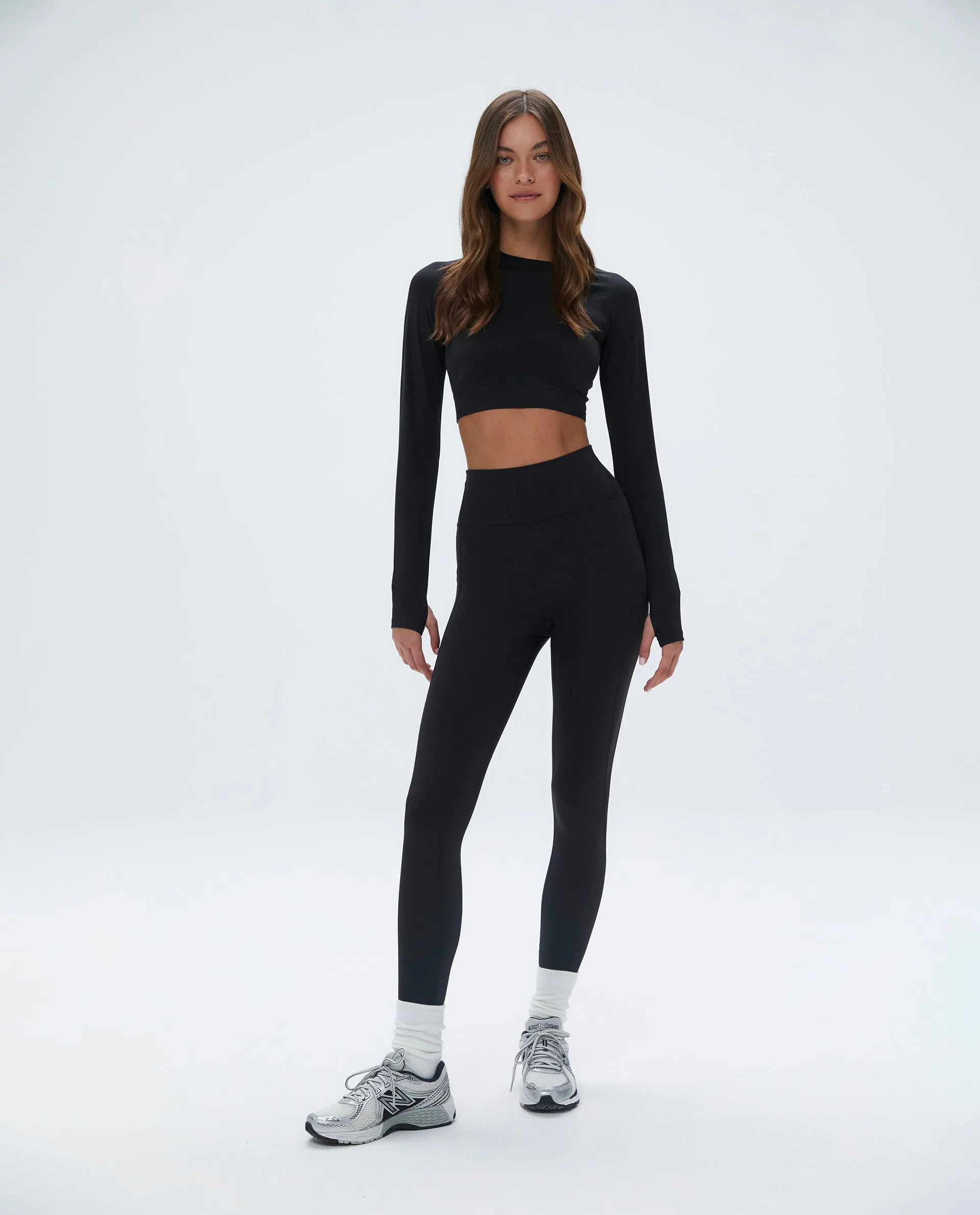 Long Sleeve Crop Top - Black