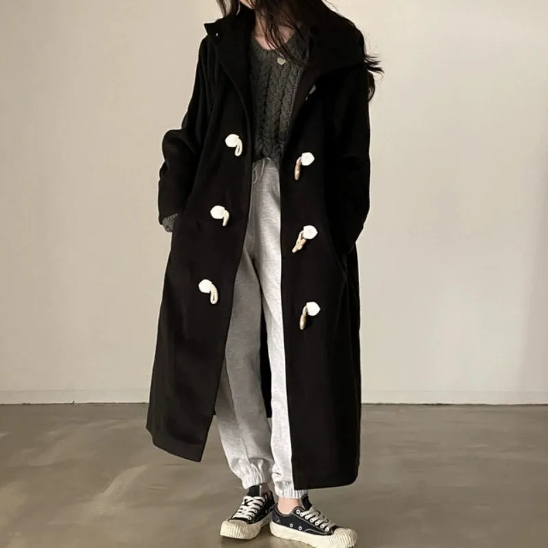 loose woolen Hooded over coat