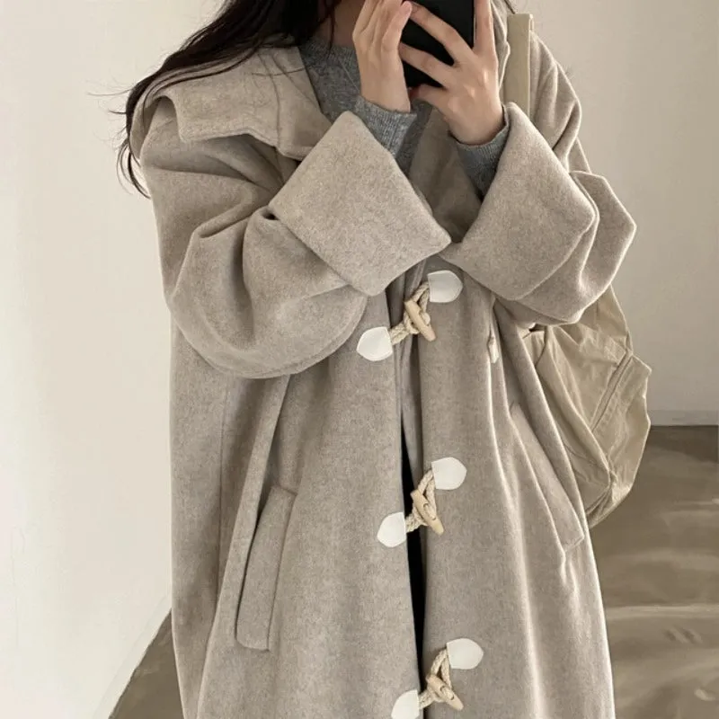 loose woolen Hooded over coat