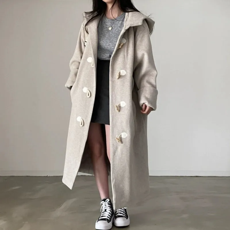 loose woolen Hooded over coat