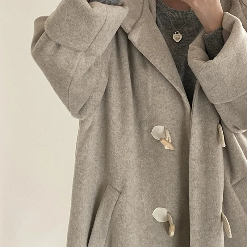 loose woolen Hooded over coat