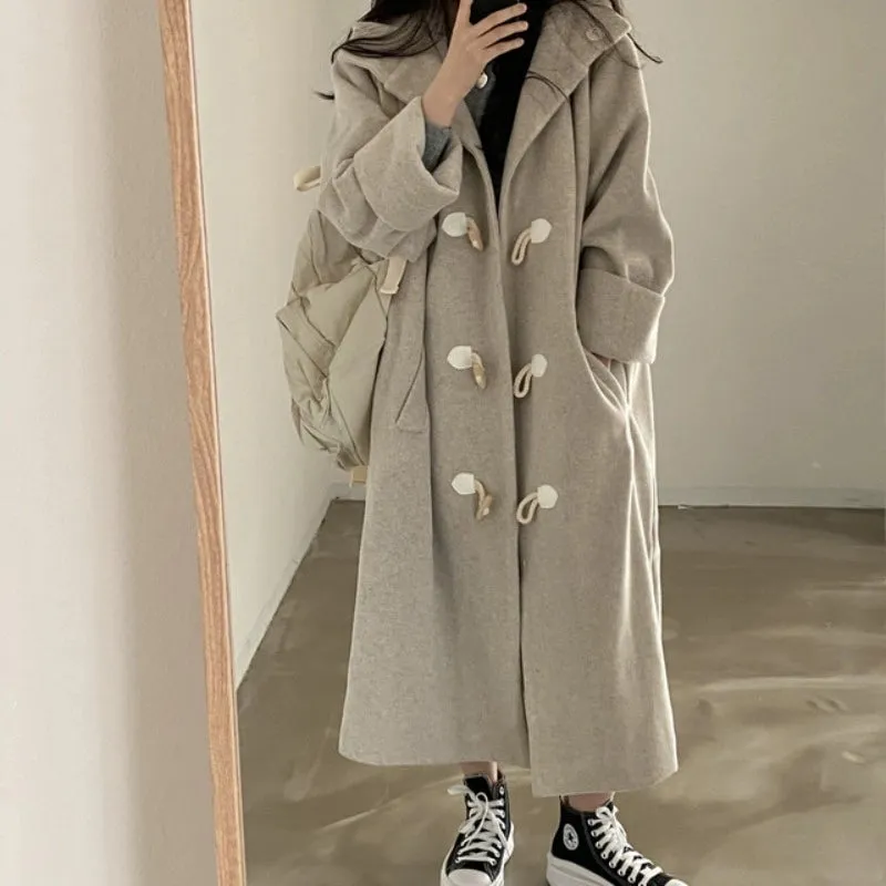 loose woolen Hooded over coat