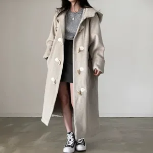 loose woolen Hooded over coat