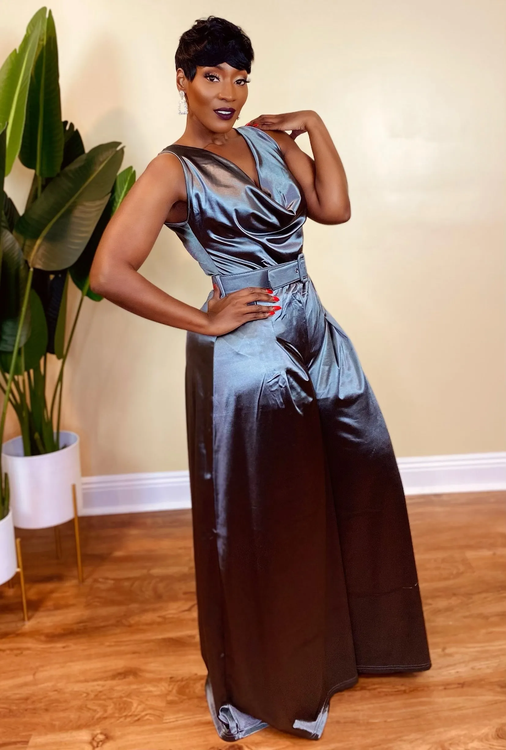 LUXURY COWL NECK JUMPSUIT (SMOKE GRAY)