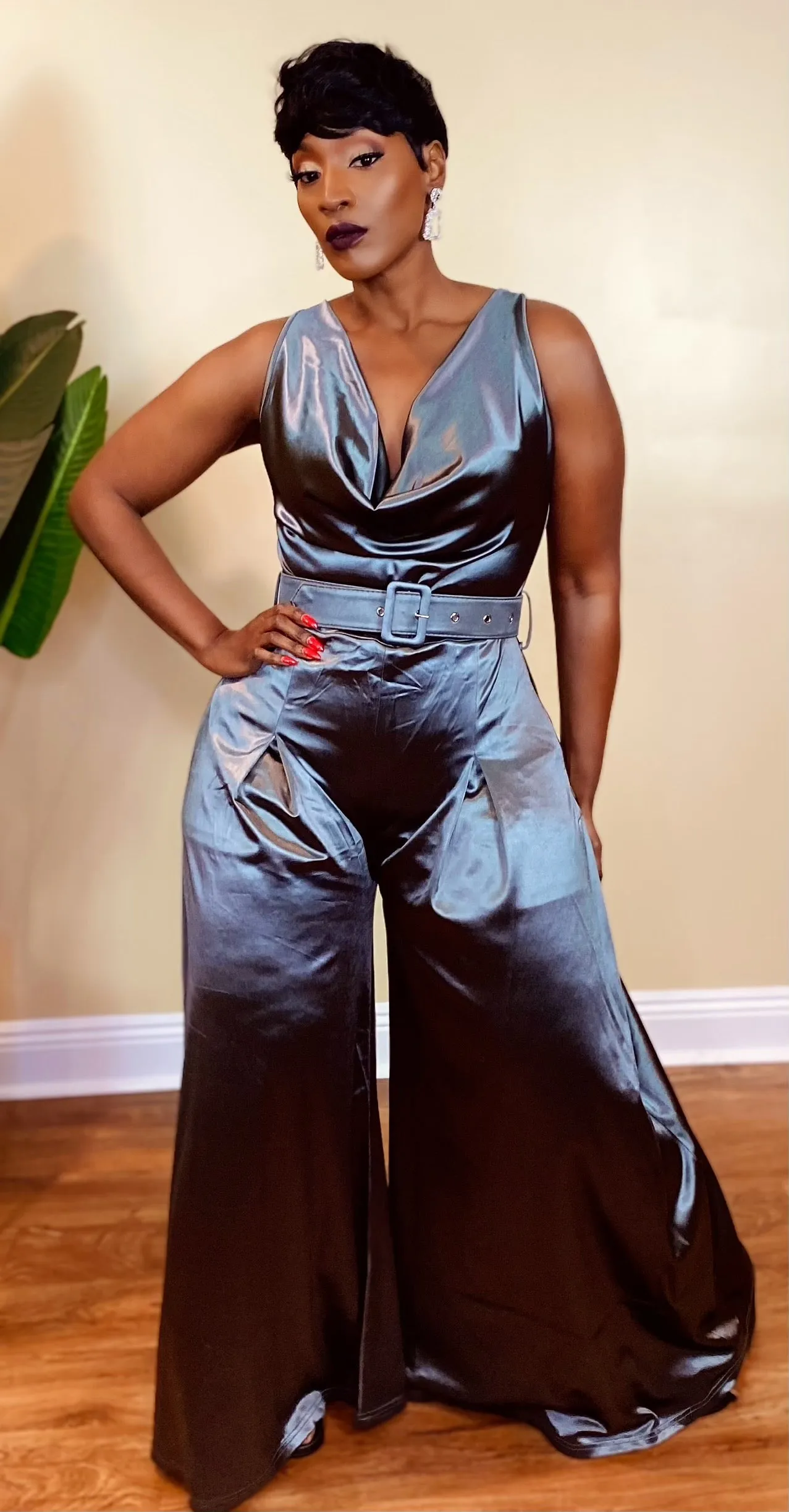 LUXURY COWL NECK JUMPSUIT (SMOKE GRAY)