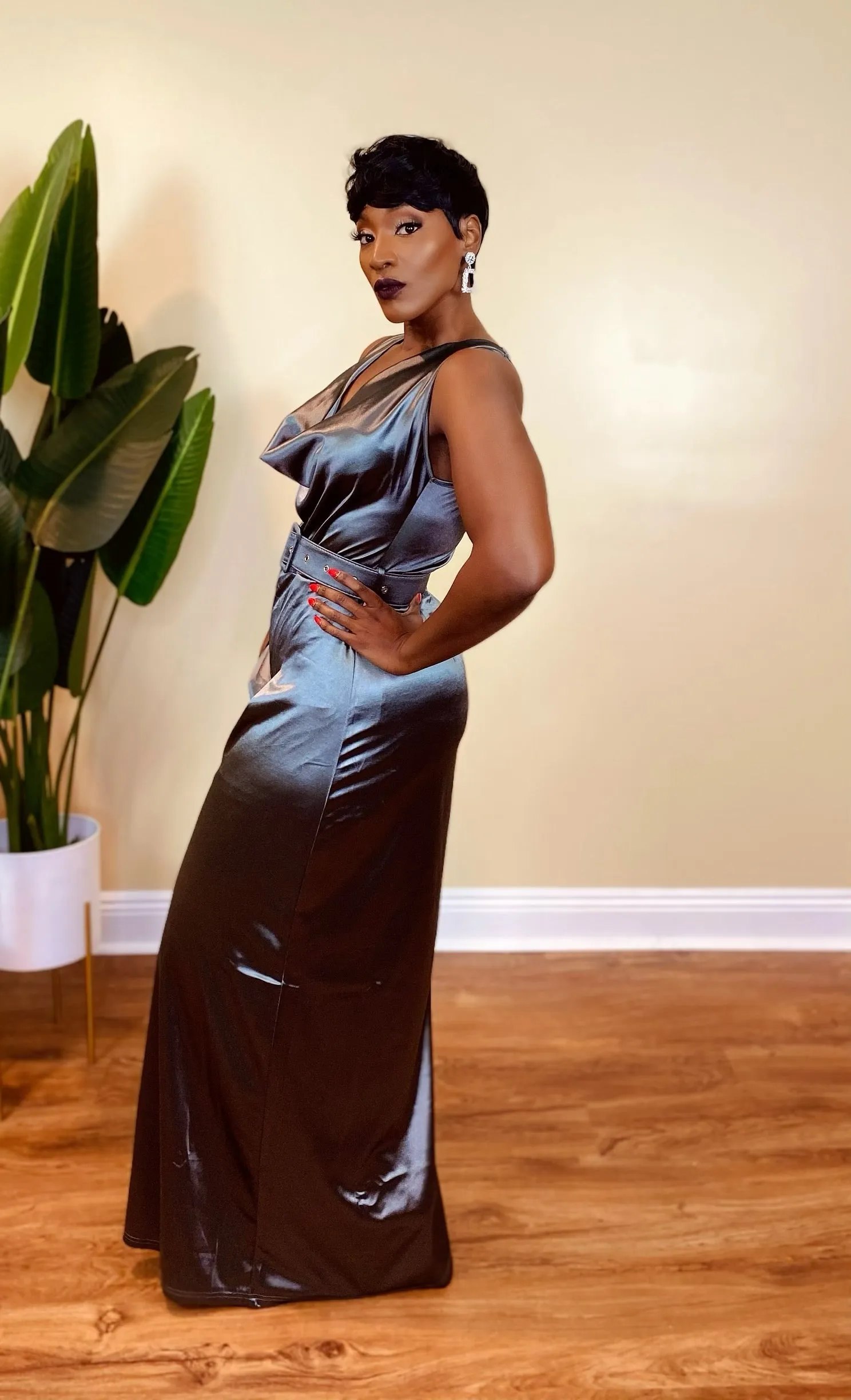 LUXURY COWL NECK JUMPSUIT (SMOKE GRAY)