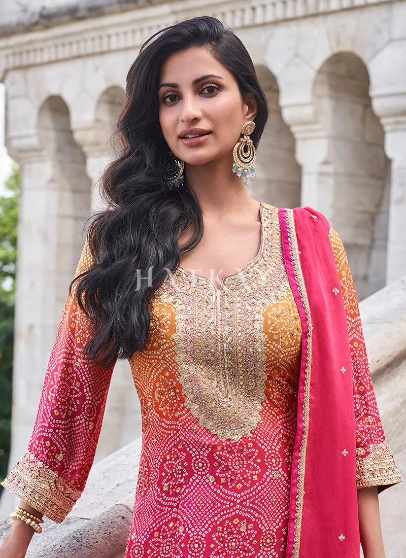 Magenta Ombré Embroidery Gharara Suit