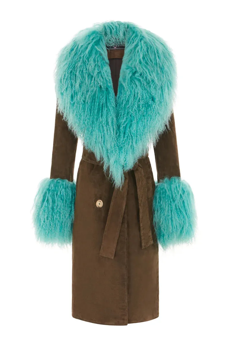 Manhattan Suede Coat - Olive/Turquoise