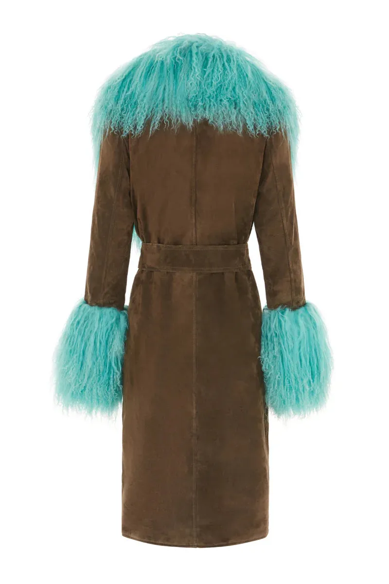 Manhattan Suede Coat - Olive/Turquoise