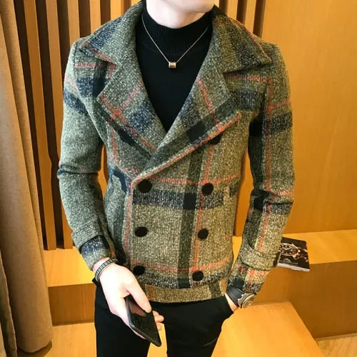 Men High Quality Leisure plaid Woolen cloth