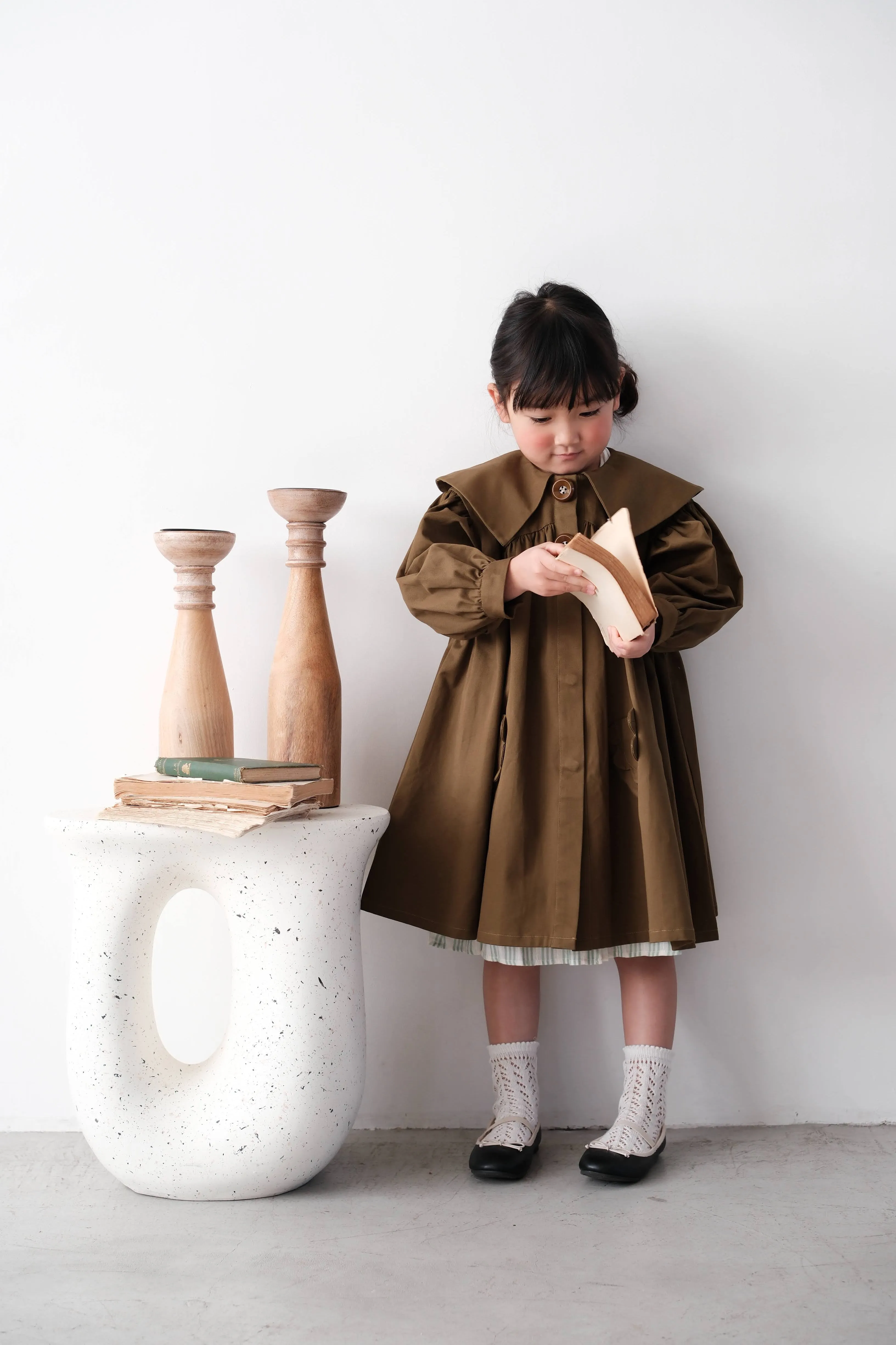 Mes Kids Des Fleurs Trench Coat, Olive Green