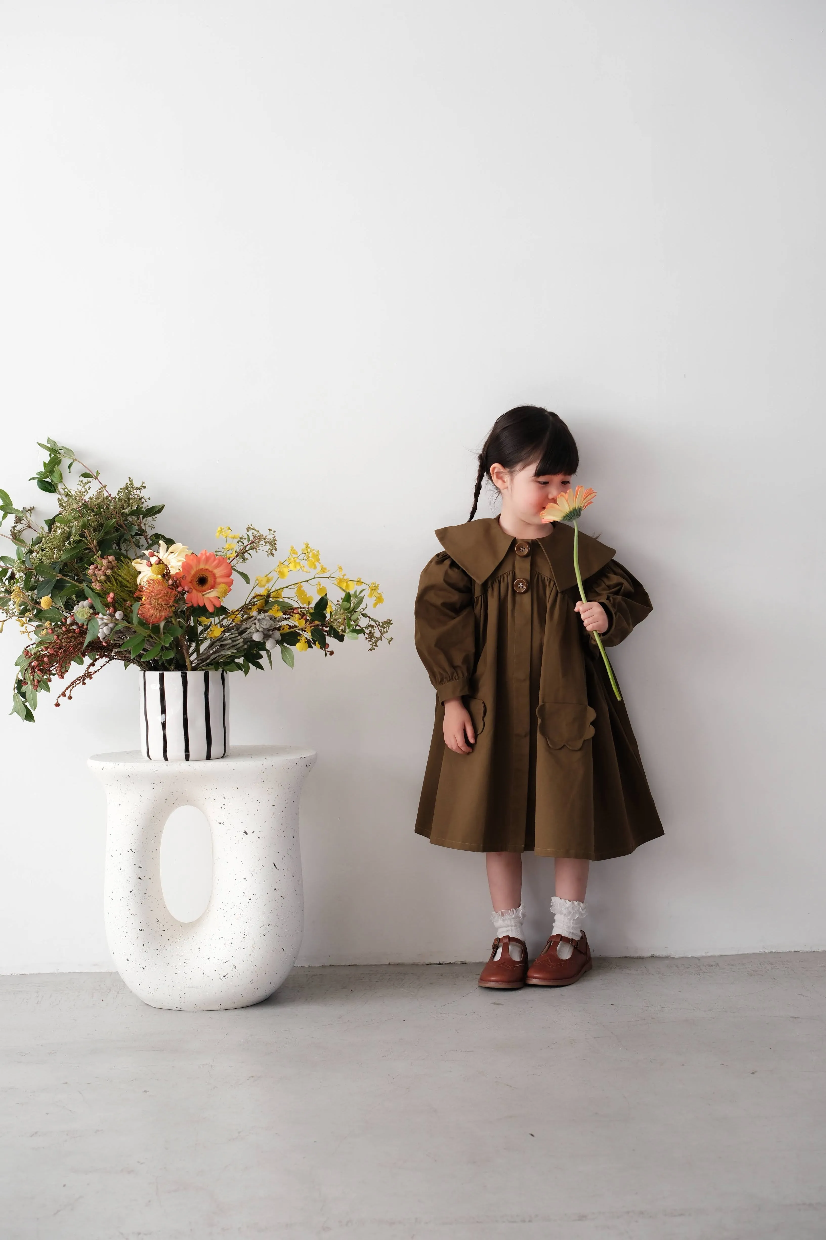 Mes Kids Des Fleurs Trench Coat, Olive Green