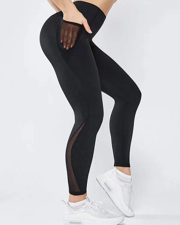 Mesh Side Pockets High Waisted Leggings