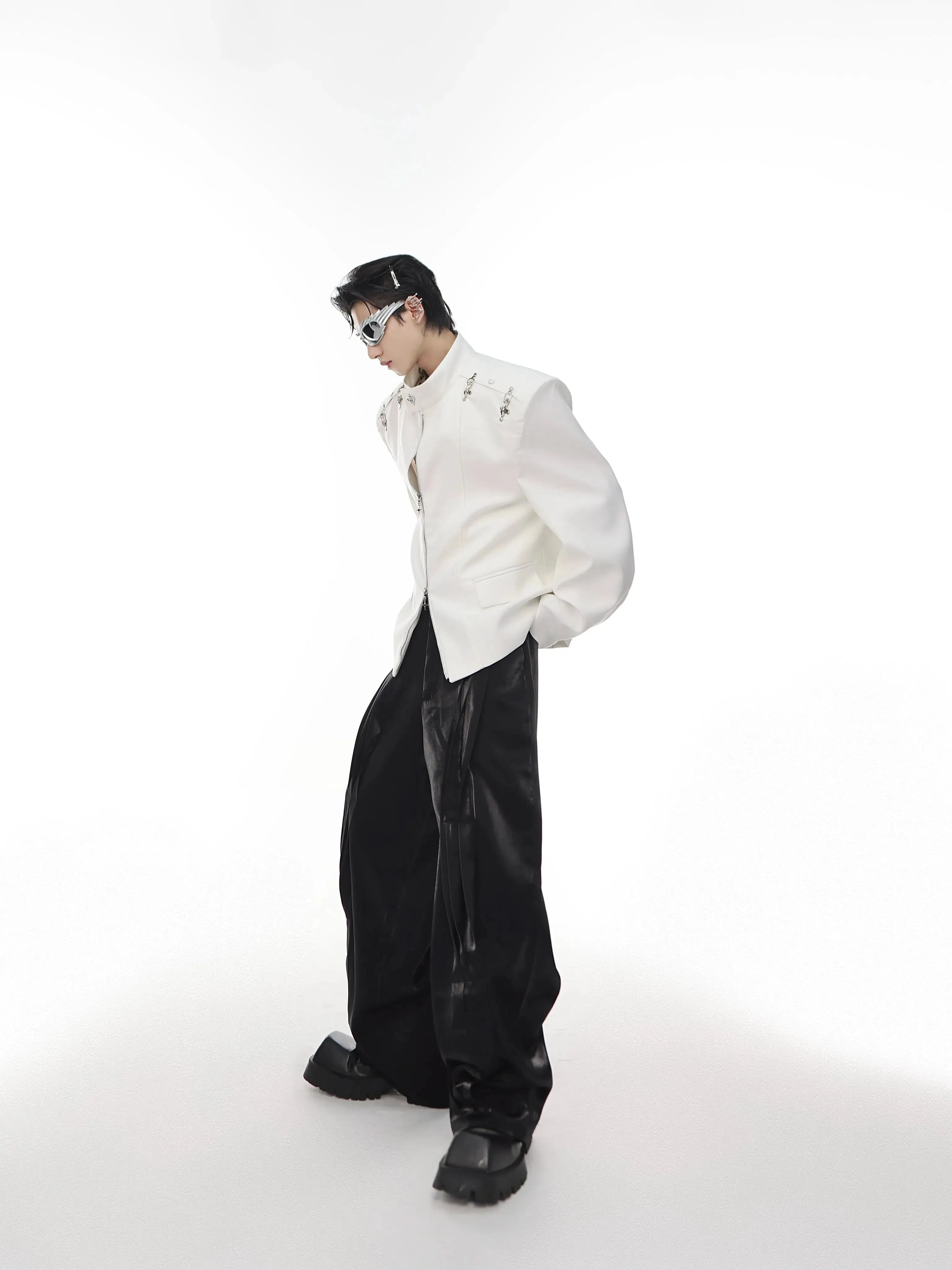 Metal Airplane Button Suit Jacket