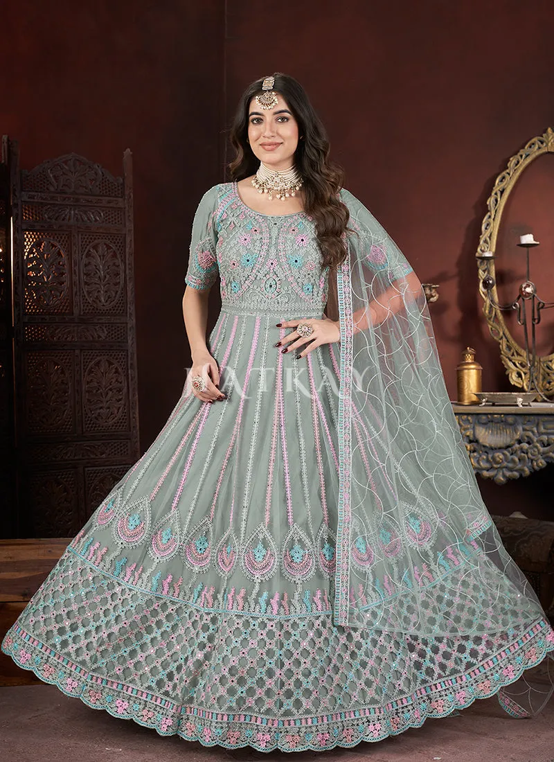 Mint Green Multi Embroidery Anarkali
