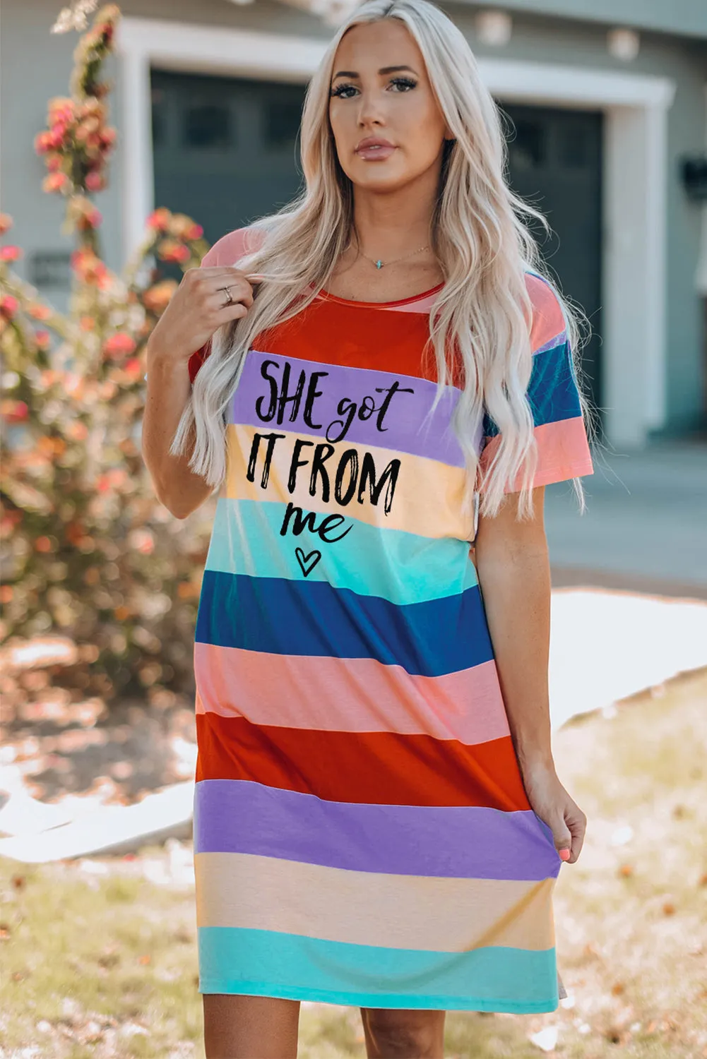 Multicolor Family Matching Letter Printed Color Block Mini Dress