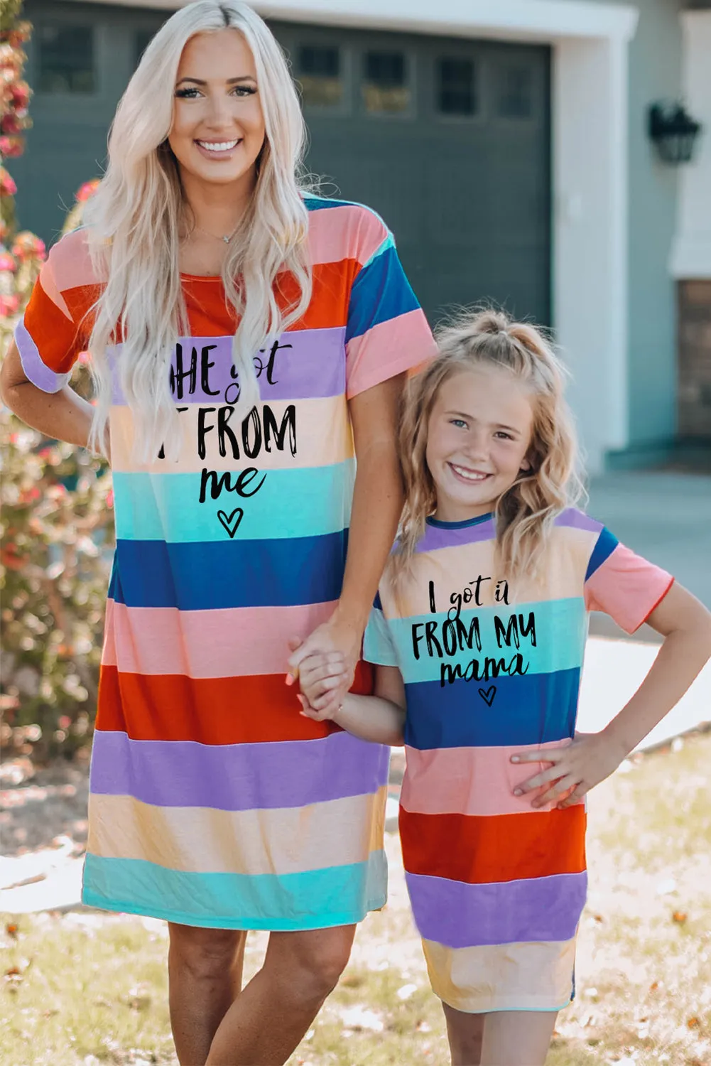 Multicolor Family Matching Letter Printed Color Block Mini Dress