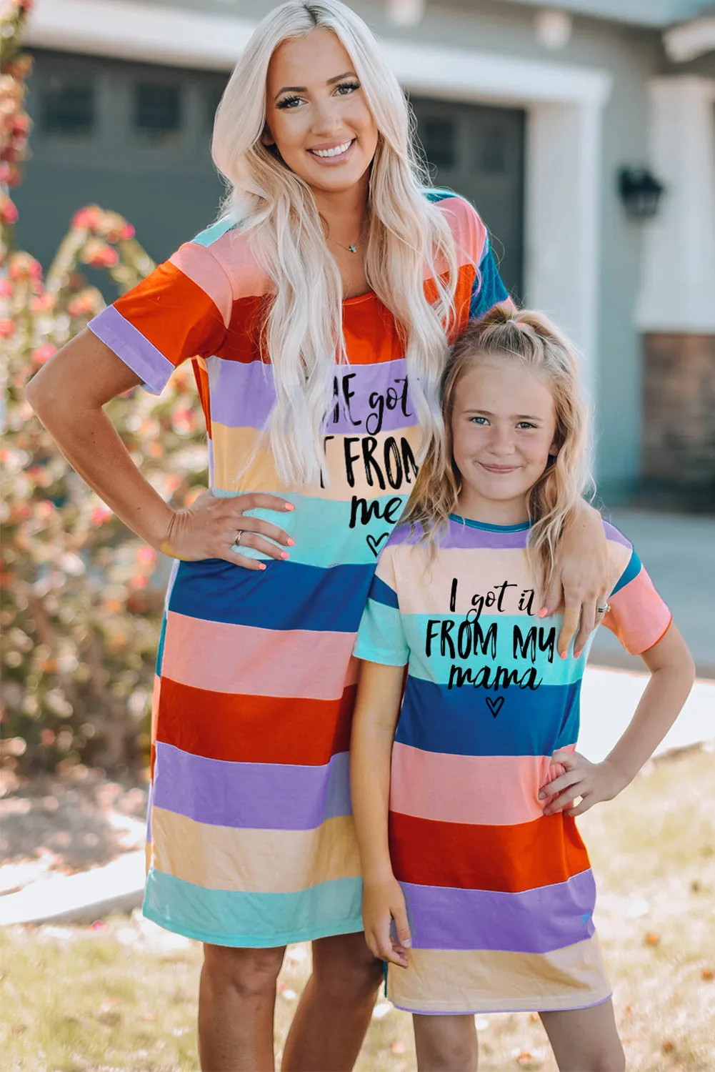 Multicolor Family Matching Letter Printed Color Block Mini Dress