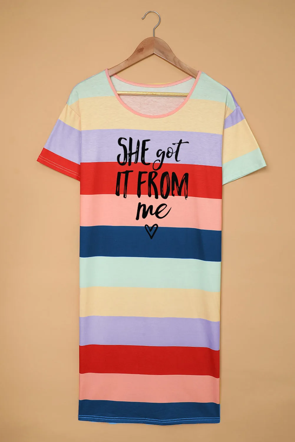 Multicolor Family Matching Letter Printed Color Block Mini Dress