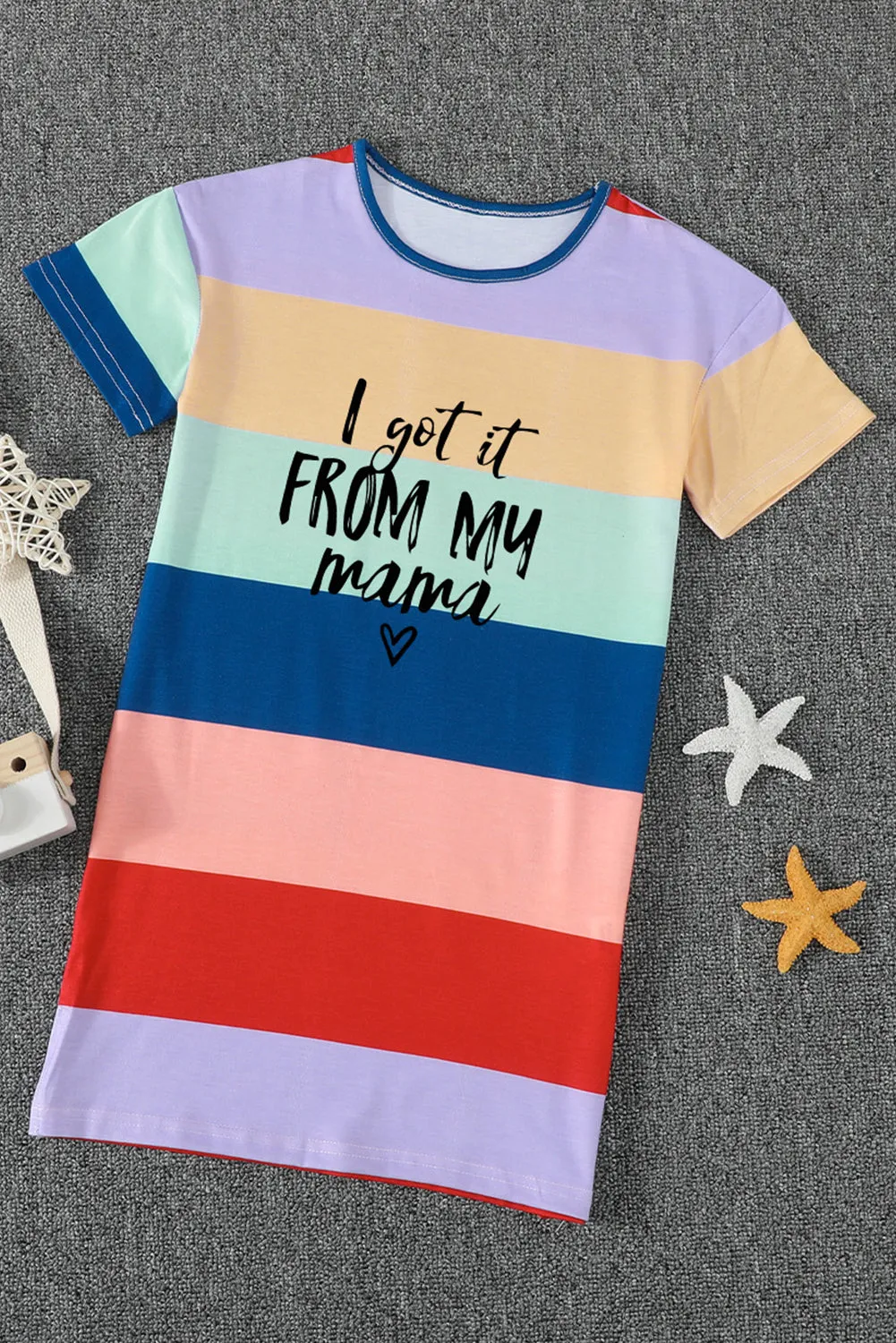 Multicolor Family Matching Letter Printed Color Block Mini Dress