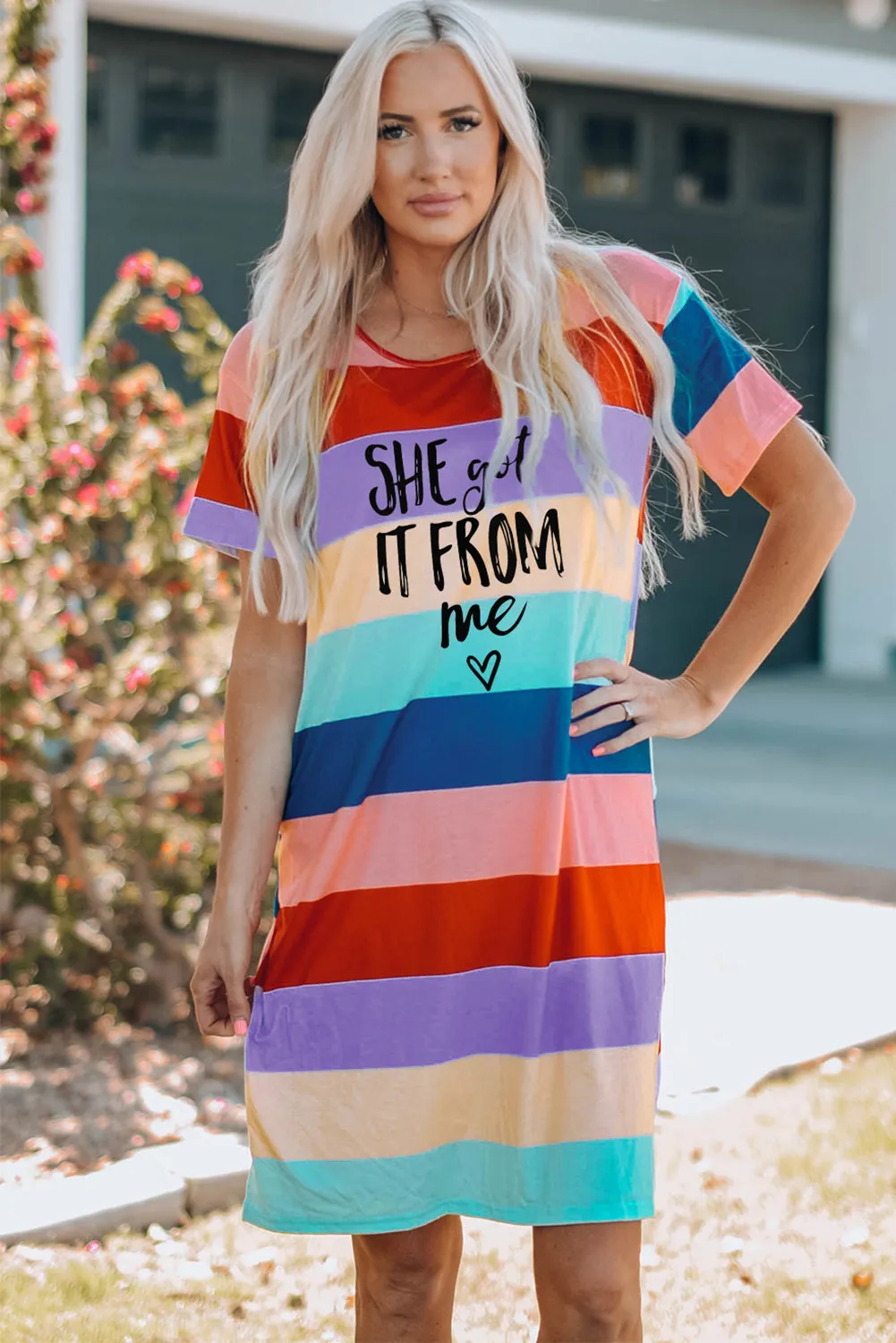 Multicolor Family Matching Letter Printed Color Block Mini Dress