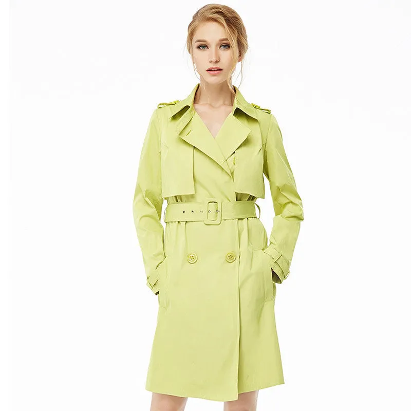 Naked Zebra Woman Clothing Solid Color Long-Sleeved Lady Lacing Long Windbreak Waist Slimming Women Pockets Trench Coats
