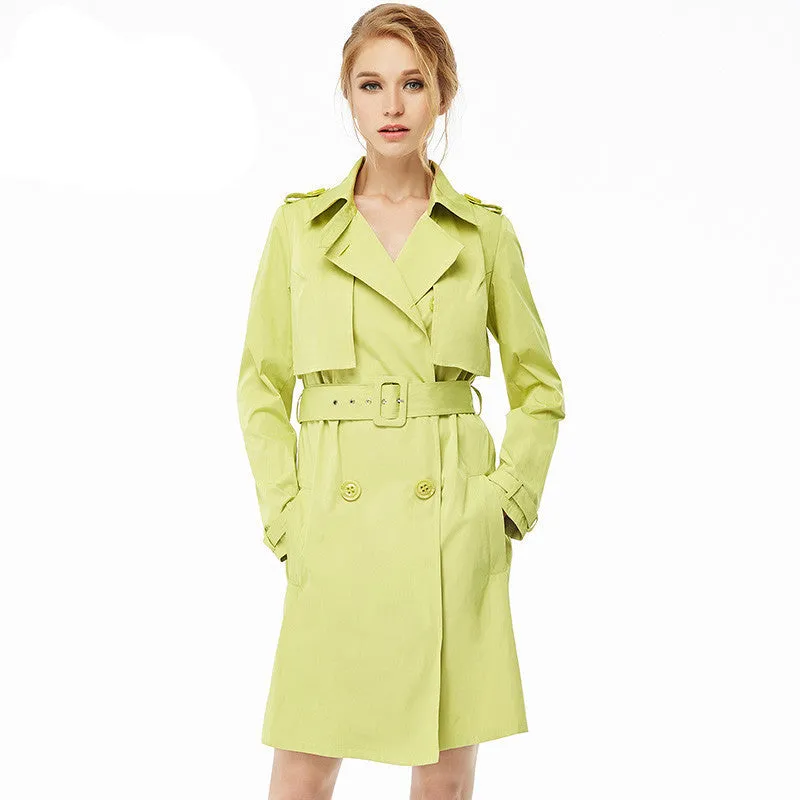 Naked Zebra Woman Clothing Solid Color Long-Sleeved Lady Lacing Long Windbreak Waist Slimming Women Pockets Trench Coats