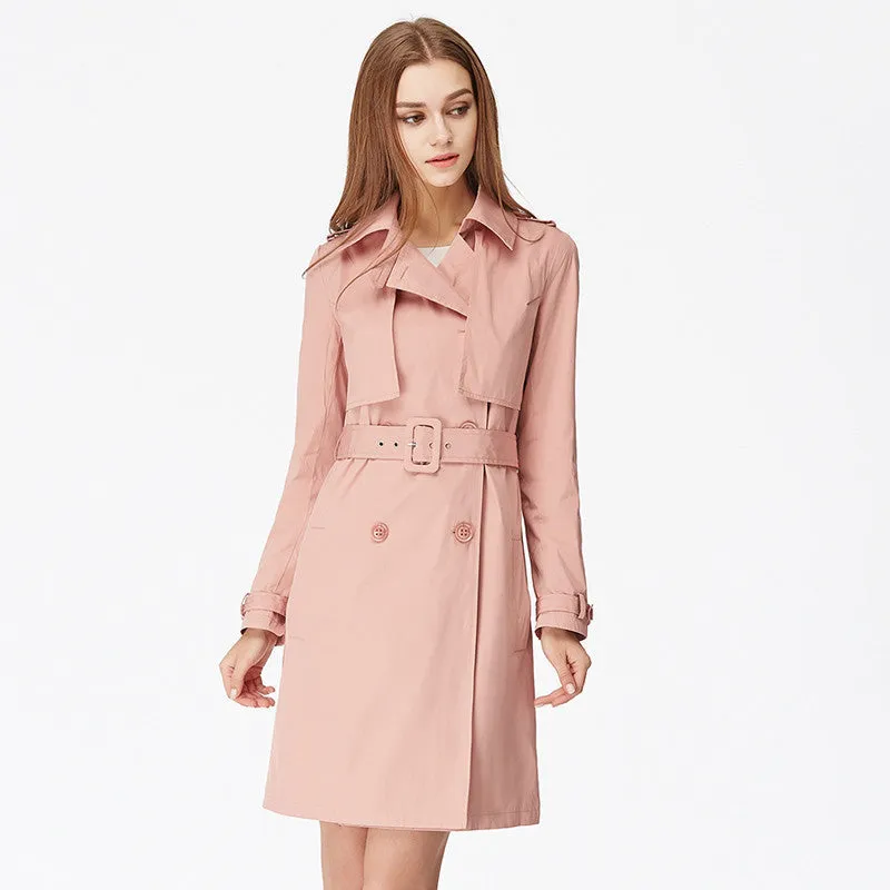 Naked Zebra Woman Clothing Solid Color Long-Sleeved Lady Lacing Long Windbreak Waist Slimming Women Pockets Trench Coats