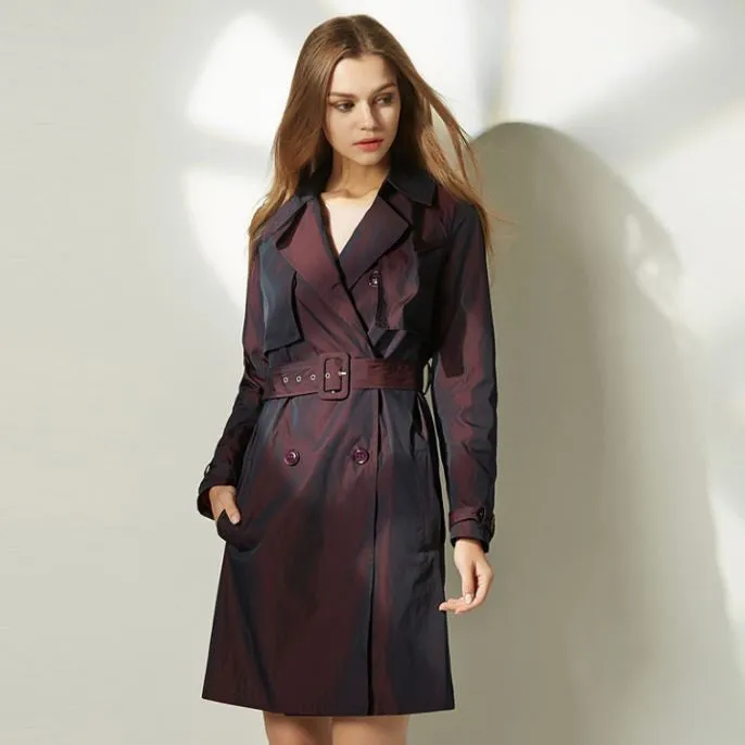 Naked Zebra Woman Clothing Solid Color Long-Sleeved Lady Lacing Long Windbreak Waist Slimming Women Pockets Trench Coats