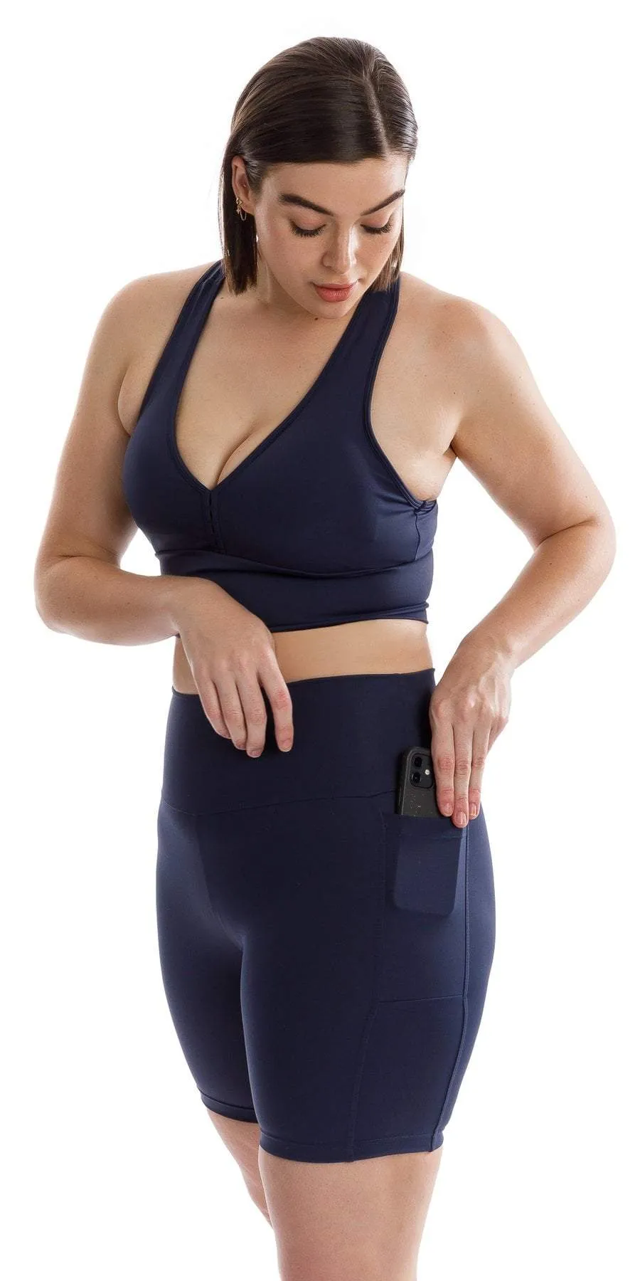 Navy Body Luxe Midi Shorts with Pockets