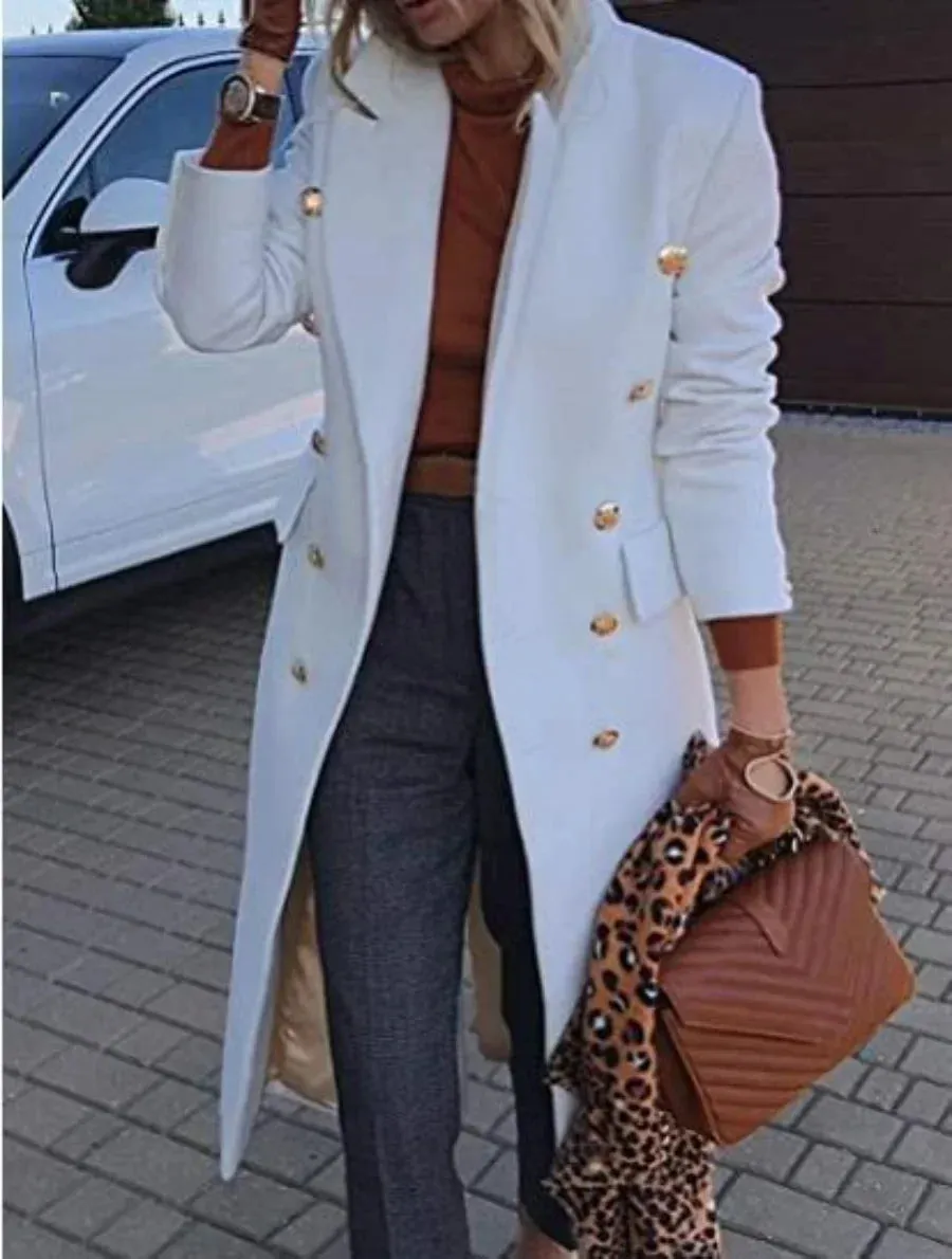 New 2024 Autumn Winter Women Jackets Lapel Wool Coats Solid Double Breasted Ladies Knee Length Blends Coat Womens Overcoat 4XL