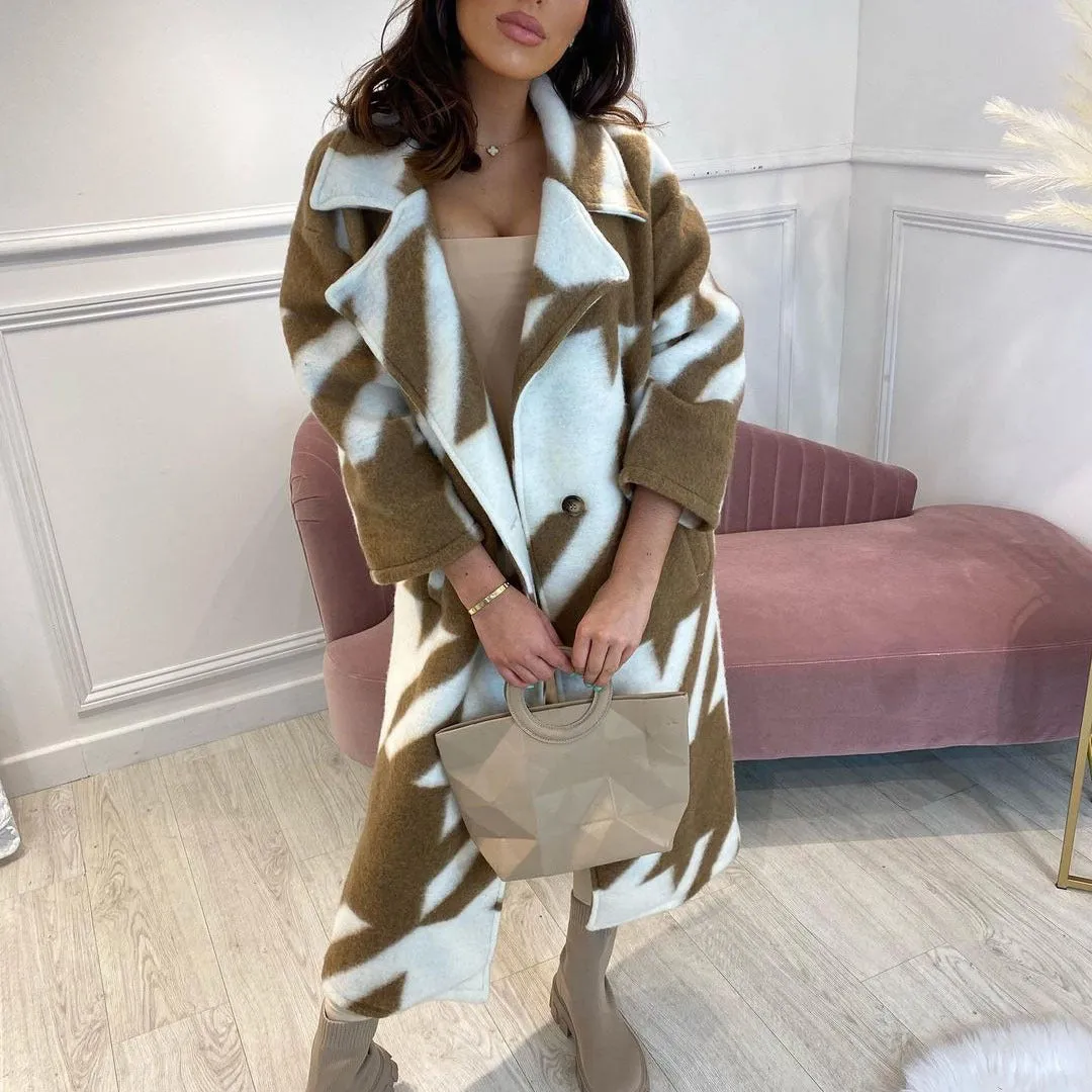 new autumn New women's clothing, a variety of color matching fashion long-sleeved lapel jackets, printed woolen coats