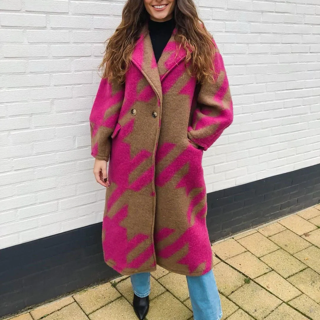 new autumn New women's clothing, a variety of color matching fashion long-sleeved lapel jackets, printed woolen coats