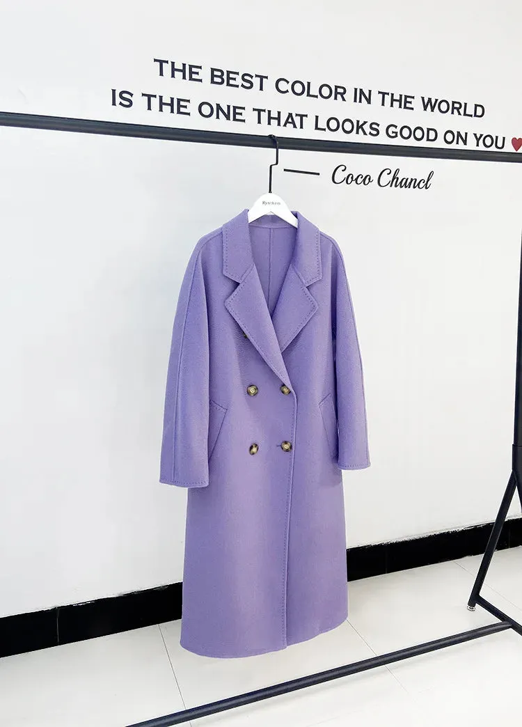 New Women High-end Double-sided Cashmere Coat Long Water Ripple Coats Double-sided Woolen Jacket Loose Tie Female Autumn Winter