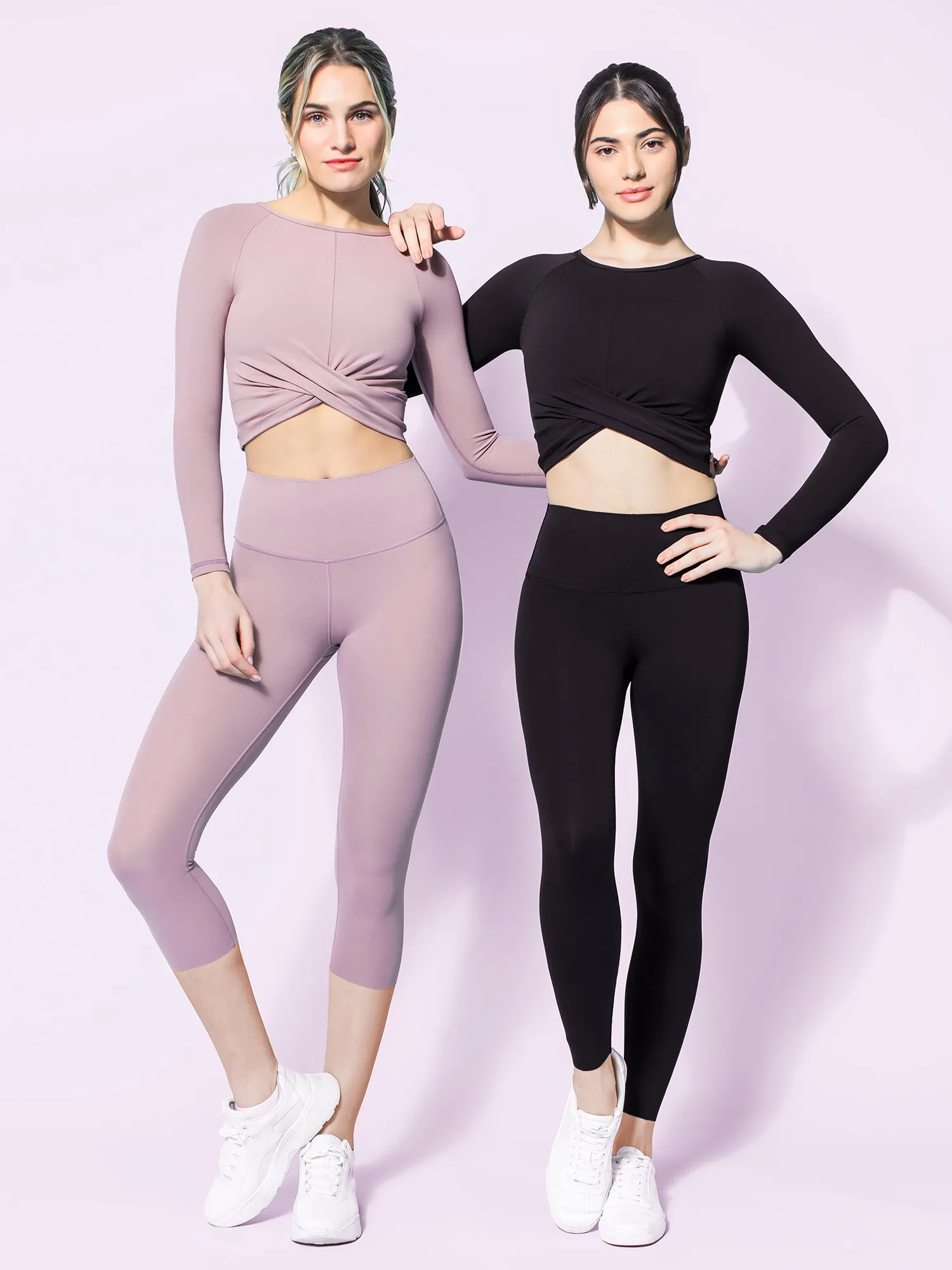 NUDE FRONT WRAP LONG SLEEVE TEE, BLACK