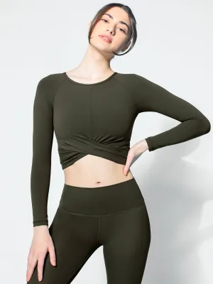 NUDE FRONT WRAP LONG SLEEVE TEE, DARK GREEN