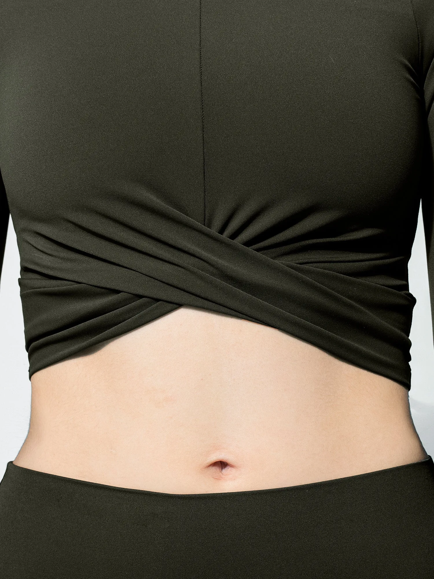 NUDE FRONT WRAP LONG SLEEVE TEE, DARK GREEN