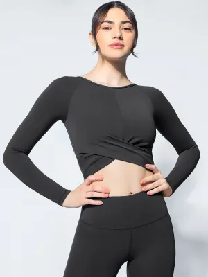 NUDE FRONT WRAP LONG SLEEVE TEE, LIMESTONE