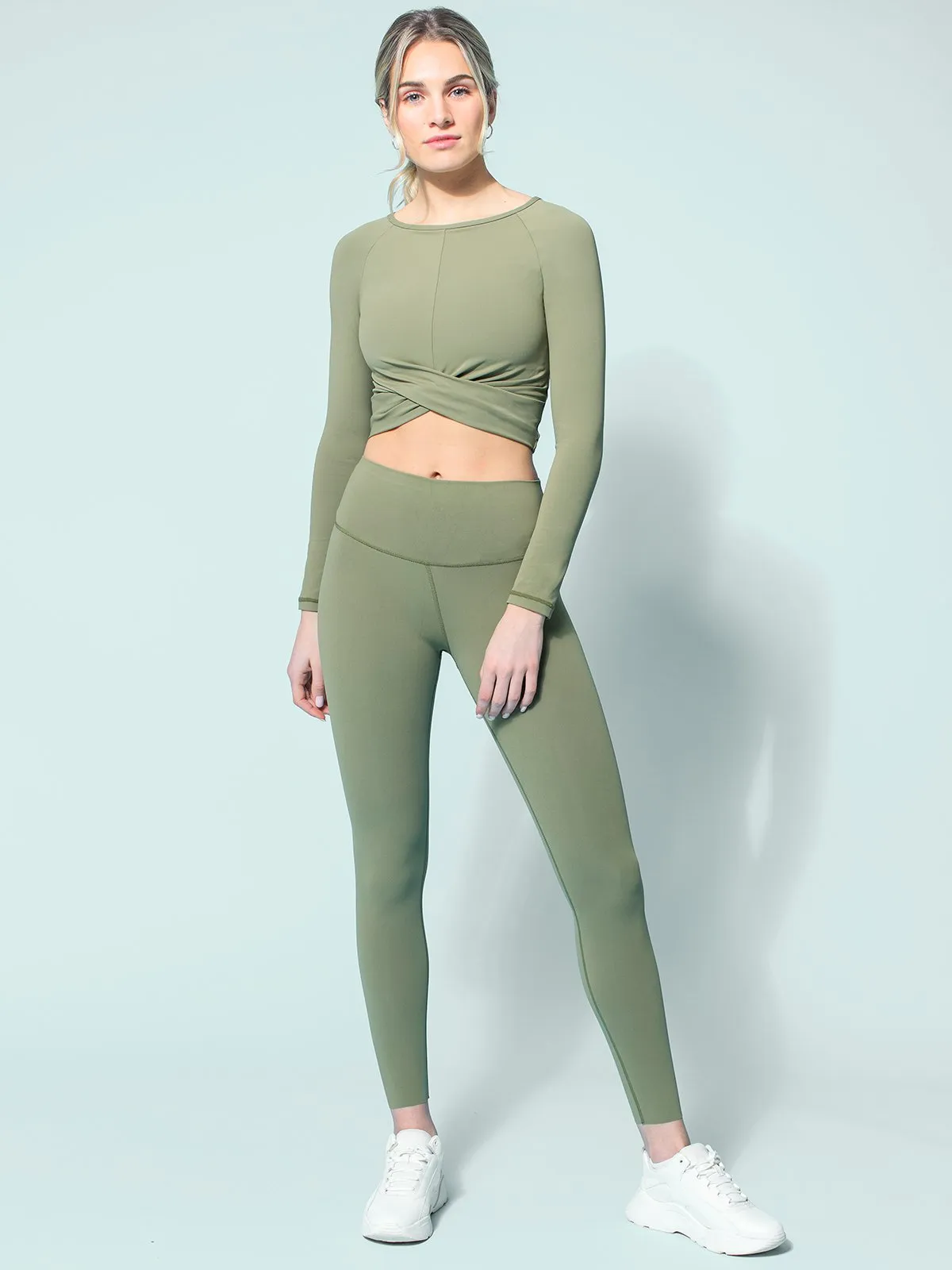 NUDE FRONT WRAP LONG SLEEVE TEE, SAGE